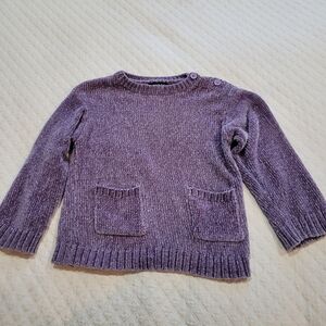 DKNY Girls 4T Purple Chenille Knit Sweater Pockets Button Neck